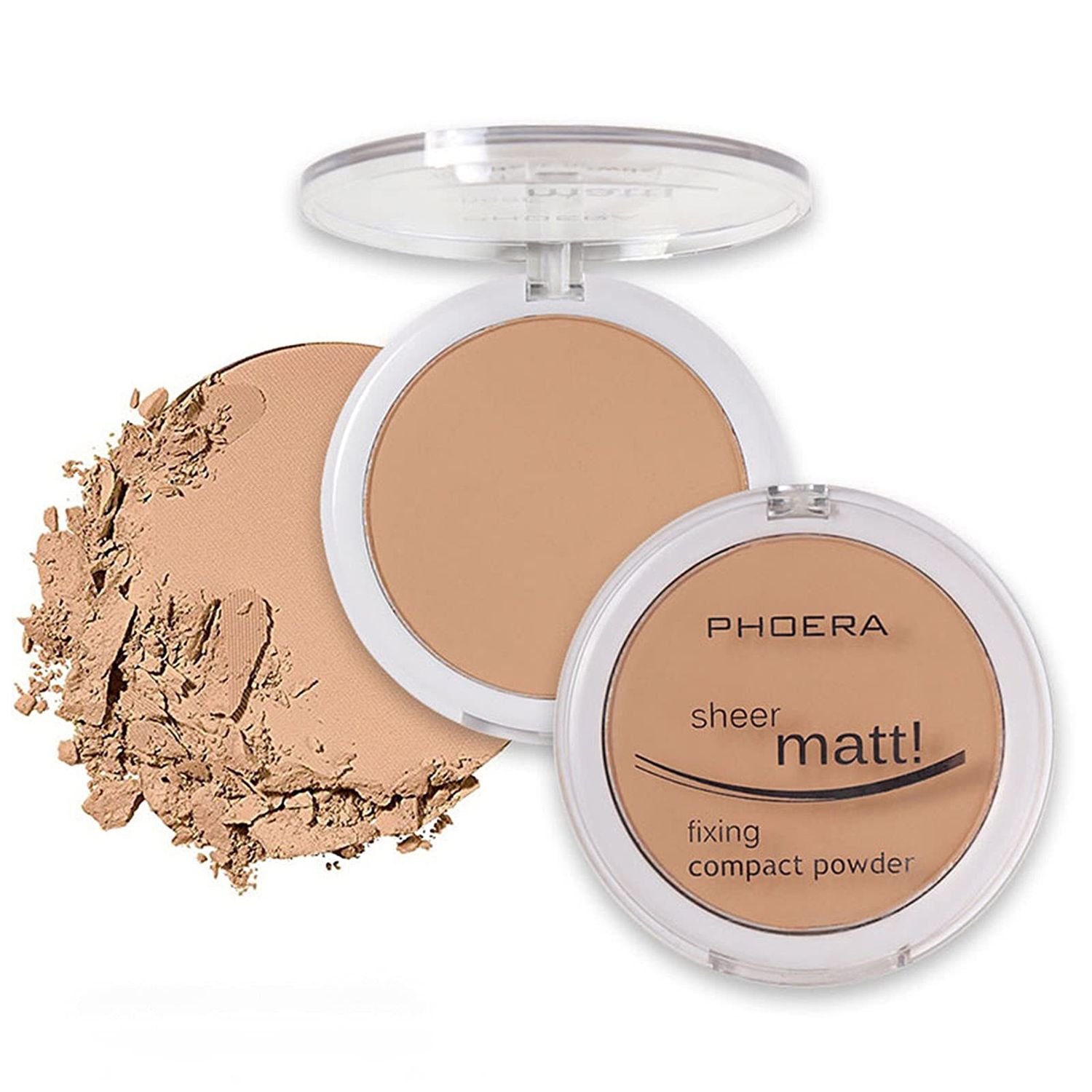 AQUAPURITY - PHOERA Sheer Matte Fixing Powder Makeup Base Fixer Setting Powder Foundation Fixing Compact Pressed Powder Long Lasting Make Up Fixer Skin Vitamin E Beauty Blender (204 Buff Beige)