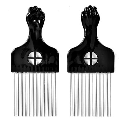 2 Pack Hair Picks for Afro, Curly Hair Styling - Metal Hairdressing Tools for Women and Men (Black)