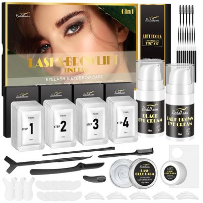 6 IN 1 Lash Lift &amp; Brow Lamination Kit with Black Dark Brown, Home Lash Lift Kit, Quick Lash Curled Brow Perming with All Tools, Safe and Effective Result, Lasts for 6-8 Weeks, Christmas Gift for Her
