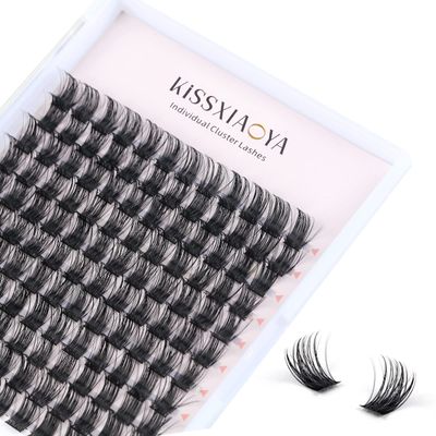 KISSXIAOYA Cluster Lashes Extensions, 144Pcs Individual Cluster Lashes D Curl 14mm, Wide Stem Cluster Eyelashes Soft Natural False Eyelashes Cluster DIY Eyelash Extension At Home (144pcs, 14mm)