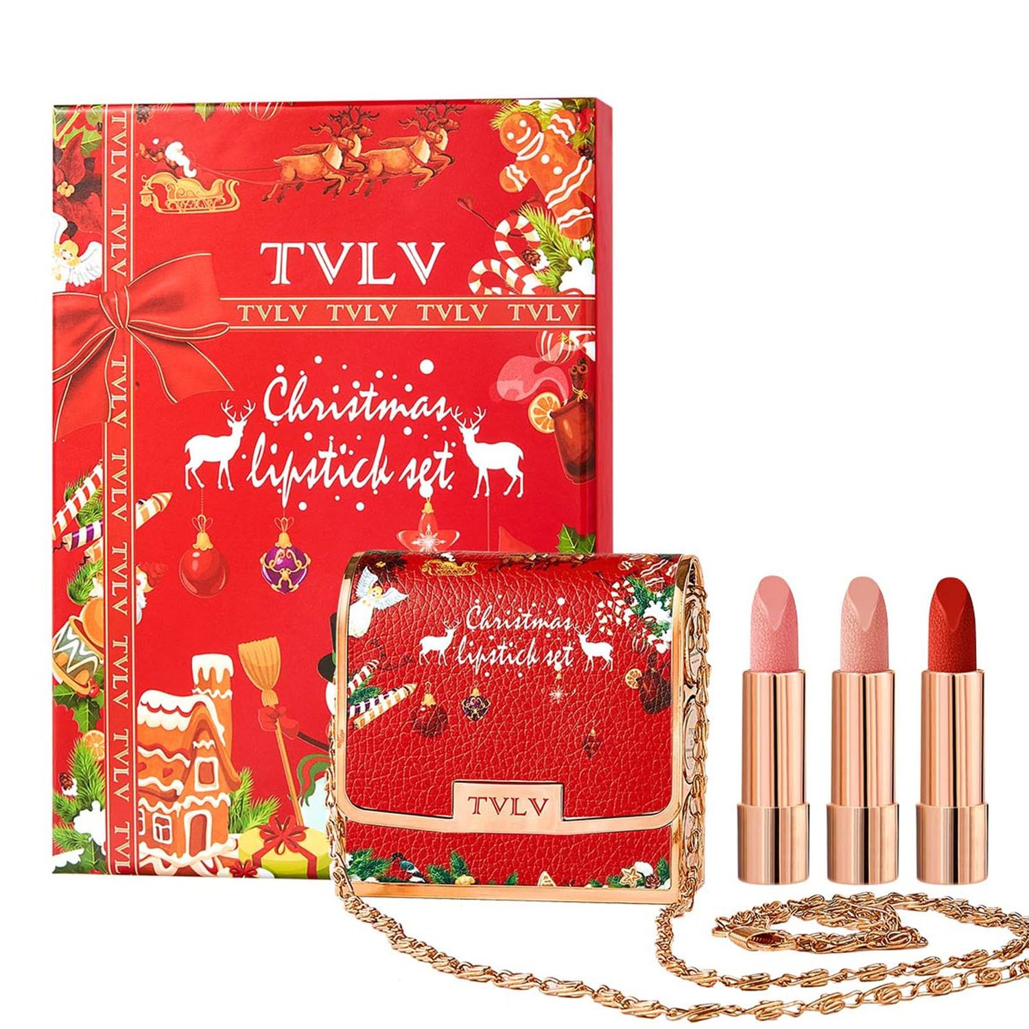 3 Colors Matte Lipstick Set Lip Stick with Red Chain Bag Package Velvet Lip stick Set Waterproof Non-Stick Cup Long Lasting Retractable Red Lipstick Set 3.5gx3 Pcs