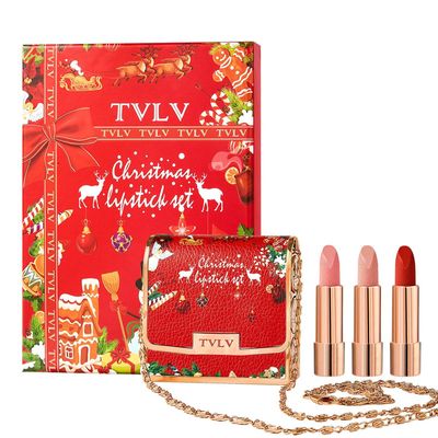 3 Colors Matte Lipstick Set Lip Stick with Red Chain Bag Package Velvet Lip stick Set Waterproof Non-Stick Cup Long Lasting Retractable Red Lipstick Set 3.5gx3 Pcs