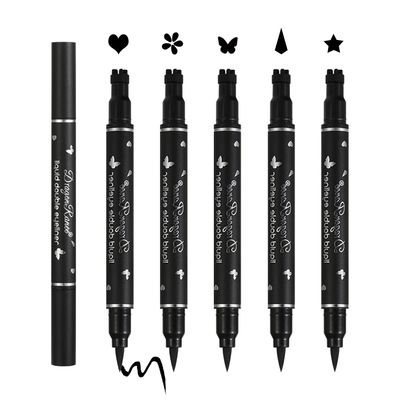 XINGXYUEL 5PCS Eyeliner Stamp Set Liquid Winged Eyeliner Stamp Pen Double-headed Black Eye Liner Pencil long-lasting Waterproof Stamp Eyeliner Set for Eye Makeup-Star,Heart,Flower,Butterfly,Triangle