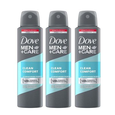 Dove MenCare Antiperspirant Dry Spray Deodorant for Men Clean Comfort 48 Hour Sweat and Body Odor Protection 3.8 oz 3 Count