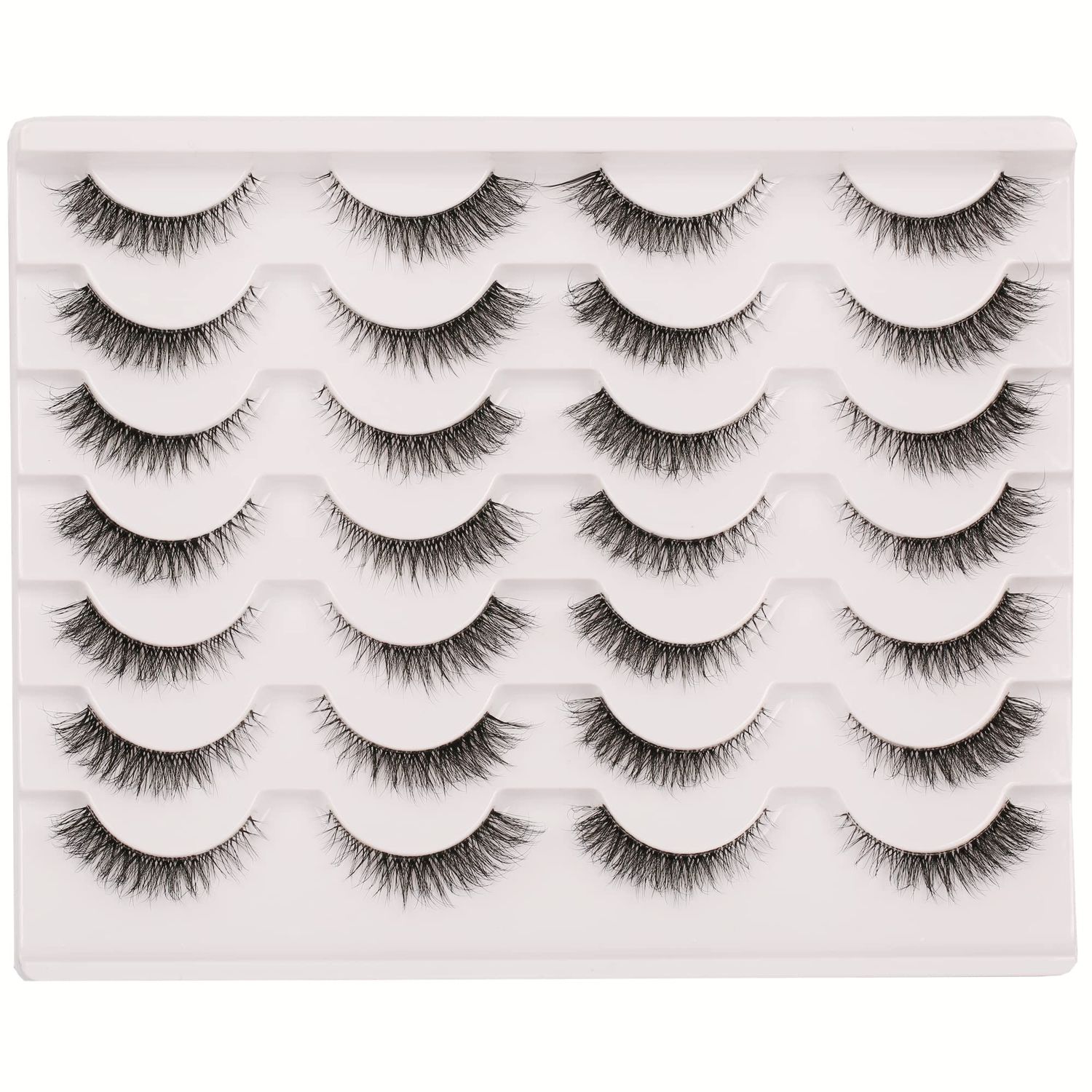 Gmagictobo False Eyelashes Natural Short Clear Band Cat Eye Lashes Light 3D Faux Mink Eyelashes Wispy Fake Eye Lashes Pack 14 Pairs
