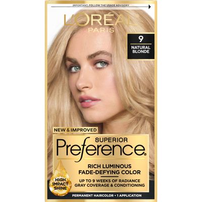 L&#39;Oreal Paris Superior Preference Fade-Defying  Shine Permanent Hair Color, 9 Natural Blonde, Pack of 1, Hair Dye