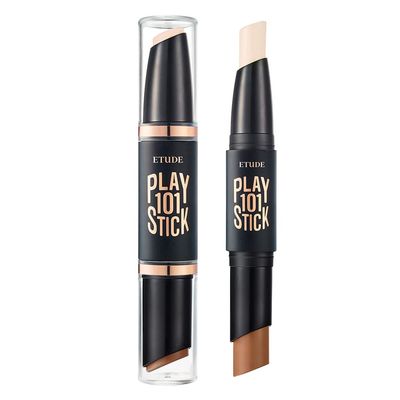 ETUDE Play 101 Stick Contour Duo - Original | Creamy Shading and Highlighter Duo for Easy Contouring Makeup, Kbeauty, Korean Makeup, Perfect for Gif