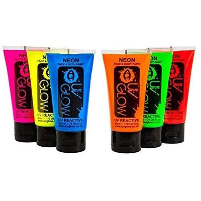 UV Glow Blacklight Face and Body Paint - Neon Fluorescent (1.75oz (Pack of 6))