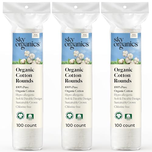 Sky Organics Organic Cotton Rounds for Sensitive Skin, 100% Pure GOTS Certified Organic for Beauty &amp; Personal Care, 300 ct
