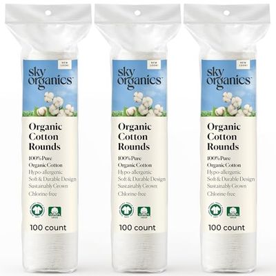 Sky Organics Organic Cotton Rounds for Sensitive Skin, 100% Pure GOTS Certified Organic for Beauty &amp; Personal Care, 300 ct