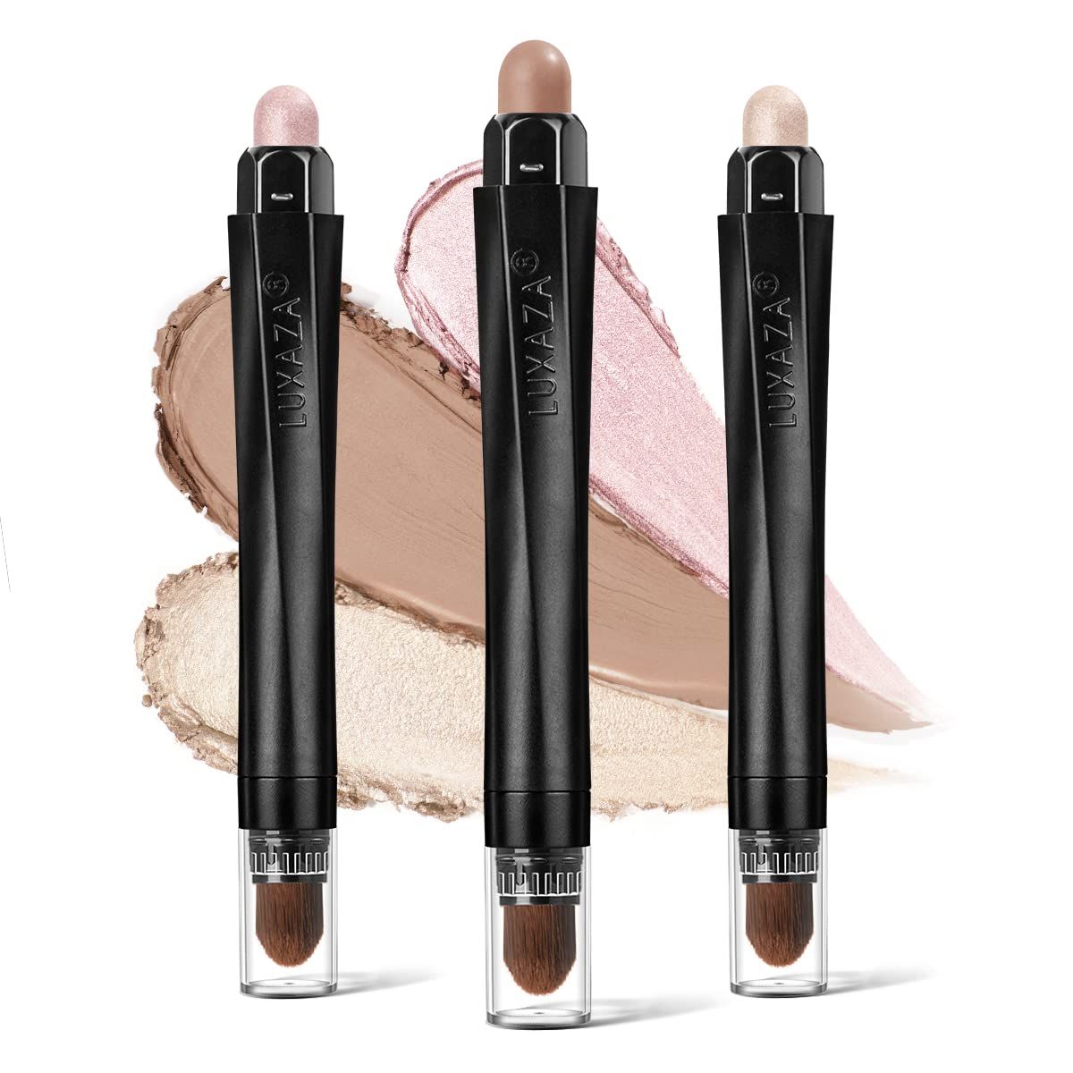 LUXAZA 3PCS Cream Eyeshadow Stick,Matte And Shimmer Eye shadow Pencil Crayon Brightener Makeup with Crease-proof Formula,Waterproof &amp; Long Lasting Shadow Eyeliner Pen Sets,Champagne Rose