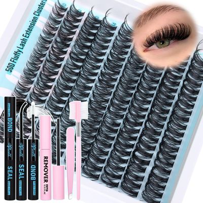 Wispy Lash Clusters Kit Natural Eyelash Extension Kit D Curl Lashes Cluster Eyelash Extensions 10-18MM Individual Lashes Kit With Lash Bond and Seal and Lash Remover 180Pcs DIY Lash Extension Kit