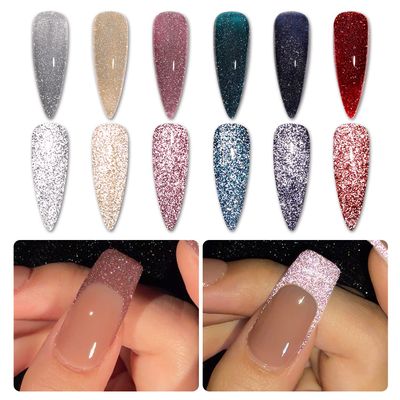 GAOY Reflective Glitter Gel Nail Polish Set, 6 Colors Including Pink Red Silver Holographic Gel Polish Kit UV LED Soak Off Nail Polish Home DIY Manicure Nail Salon Varnish