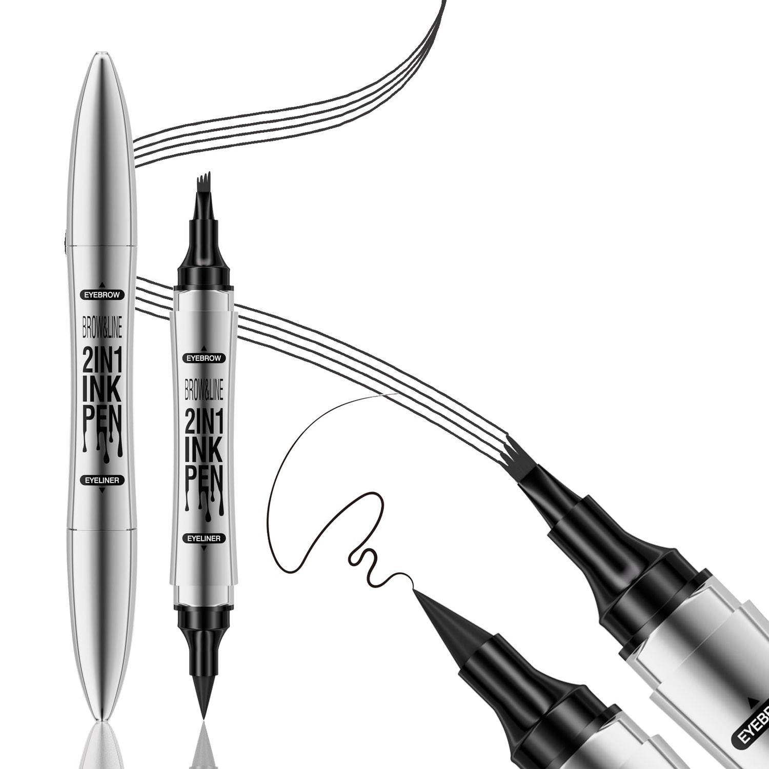 Kyannkara Eyebrow Pencil 4 Fork tip Design Stereoscopic Eye Makeup Eyebrow Makeup, Long Lasting, Waterproof and Smudge-proof Eyebrow Pen Black With Black Eyeliner