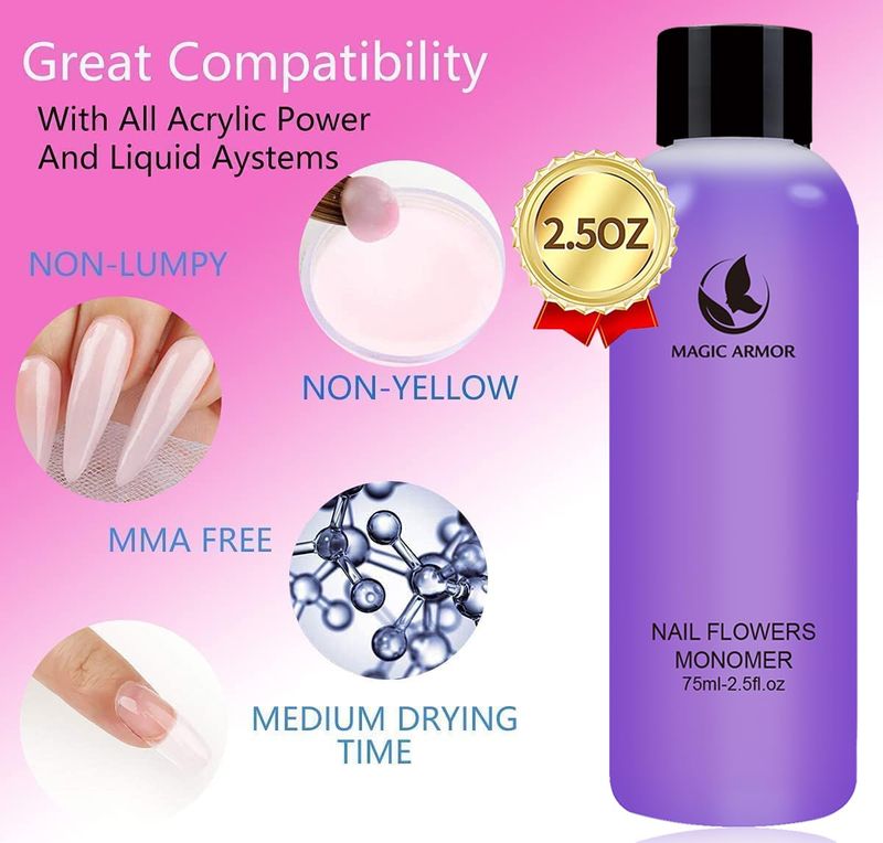 MAGIC ARMOR Acrylic Liquid Monomer - 150ml Acrylic For Professional Liquid Monomer Liquid Monomer Nail System Kit For Acrylic Nails Extension Quick Dry Time (150ml)