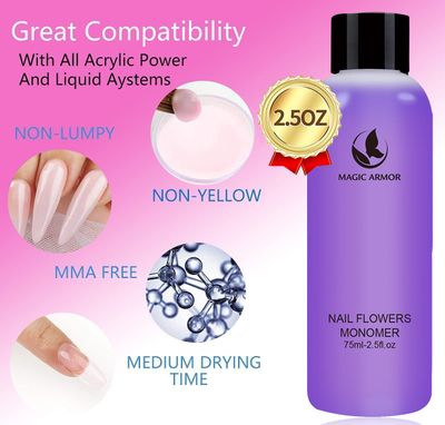 MAGIC ARMOR Acrylic Liquid Monomer - 150ml Acrylic For Professional Liquid Monomer Liquid Monomer Nail System Kit For Acrylic Nails Extension Quick Dry Time (150ml)