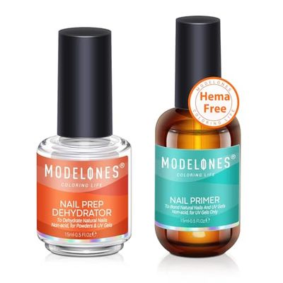 modelones 15 ml Nail Prep Dehydrator and Primer, Nail Prep Dehydrator &amp; Nail Primer Kit, Acrylic Nail Supplies Primer