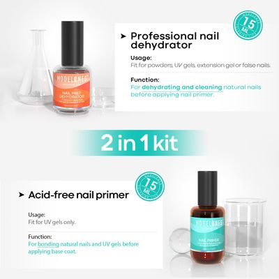 modelones 15 ml Nail Prep Dehydrator and Primer, Nail Prep Dehydrator &amp; Nail Primer Kit, Acrylic Nail Supplies Primer