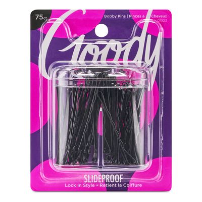 Goody SlideProof Bobby Pin Box with Magnetic Top - 75 Ct, Black Bobby Pins for Hair Styling, Lock In Style, Comfortable, Pain-Free Hair Accessories for Women &amp; Men, All Hair Types