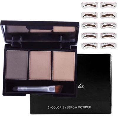 Eyebrow powder, 3-color eyebrow palette makeup to enhance eyebrows, eyebrow color powder with 10 eyebrow templates equipped with mirror for neutral eye makeup(001#)