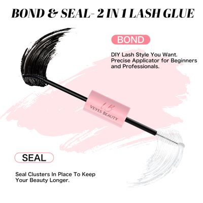 VEYESBEAUTY Lash Bond and Seal Waterproof 2 in 1 Cluster Lash Glue for Eyelash Extensions Long Lasting Strong Hold Individual Eyelash Glue for Self-Application at Home 5ml5ml
