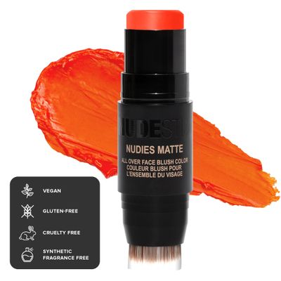 Nudestix Nudies Matte Cream Blush Stick 3-in-1 All Over Face Color - Blush Stick for Cheeks Eyes and Lips - Cream Blush for Cheeks wBlending Brush (Picante)