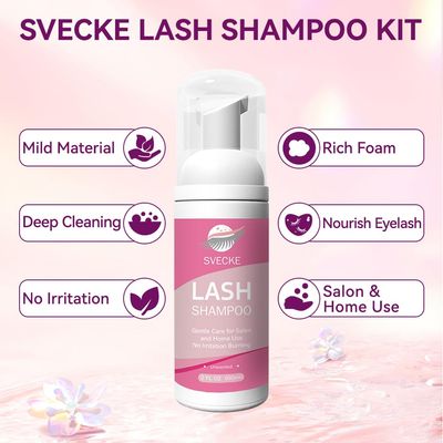 SVECKE Lash Shampoo Kit, 2 fl.oz  60ml Eyelash Cleanser, Eyelash Shampoo for Lash Extensions, Lash Cleaning Kit with Lash Fan Dryer, Eyelash Remover for Salon and Home Use