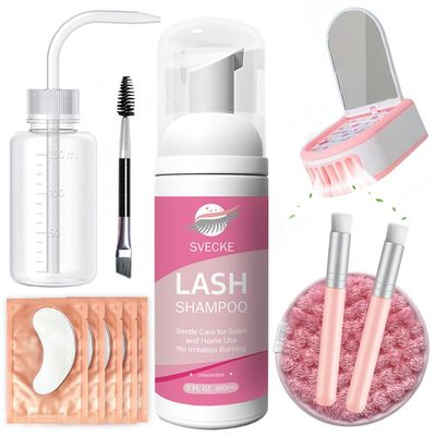 SVECKE Lash Shampoo Kit, 2 fl.oz  60ml Eyelash Cleanser, Eyelash Shampoo for Lash Extensions, Lash Cleaning Kit with Lash Fan Dryer, Eyelash Remover for Salon and Home Use
