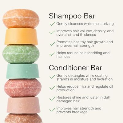 The Earthling Co. Shampoo & Conditioner Bar Set - Promote Hair Growth, Strengthen & Volumize All Hair Types - Paraben & Sulfate Free Formula with Natural Ingredients for Dry Hair (Citrus Sun)