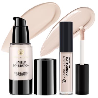 YOUNG VISION Full Coverage Liquid Foundation and Concealer Duo - Long-Wear, Lightweight, Non-Comedogenic, Hydrating, Oil-Free, Waterproof, Skin-Like Finish for All Skin Types