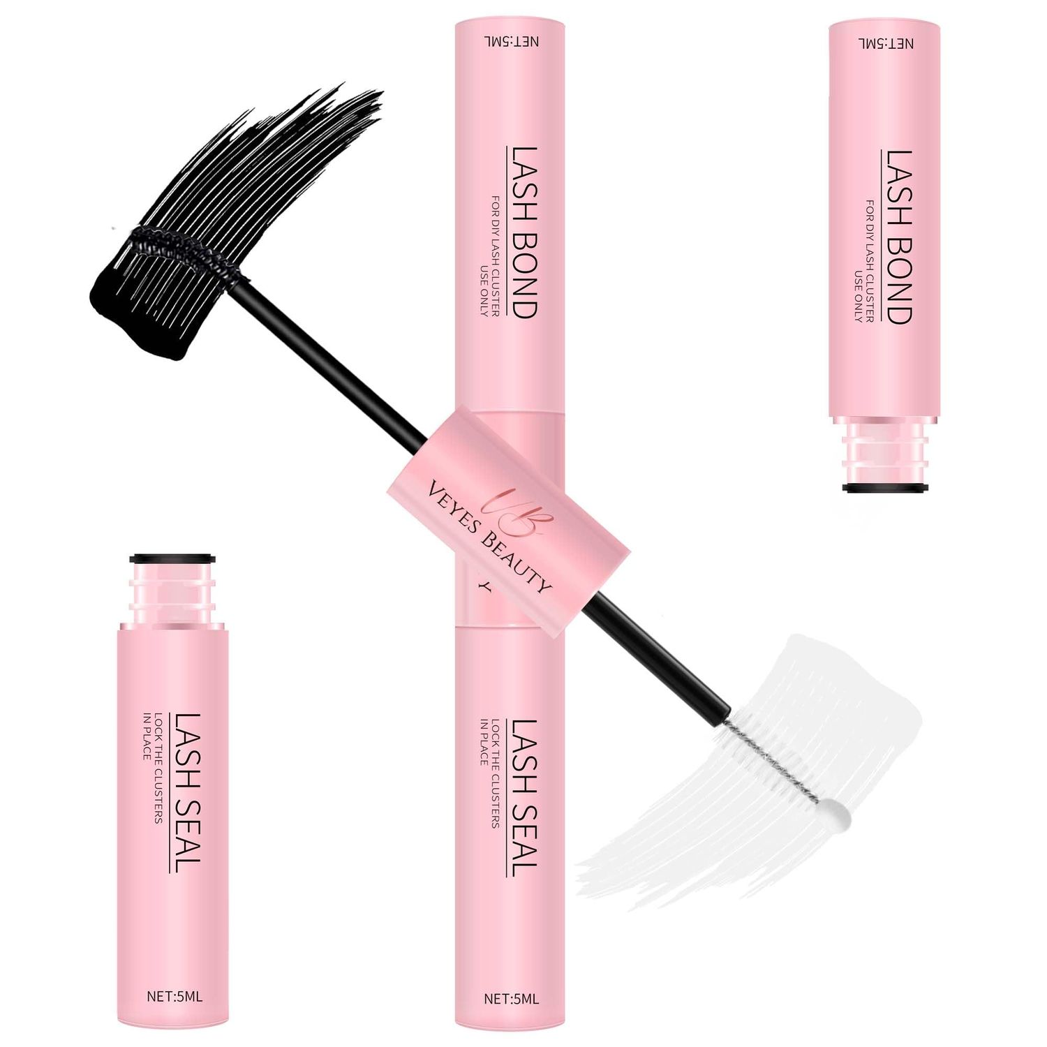 VEYESBEAUTY Lash Bond and Seal Waterproof 2 in 1 Cluster Lash Glue for Eyelash Extensions Long Lasting Strong Hold Individual Eyelash Glue for Self-Application at Home 5ml5ml