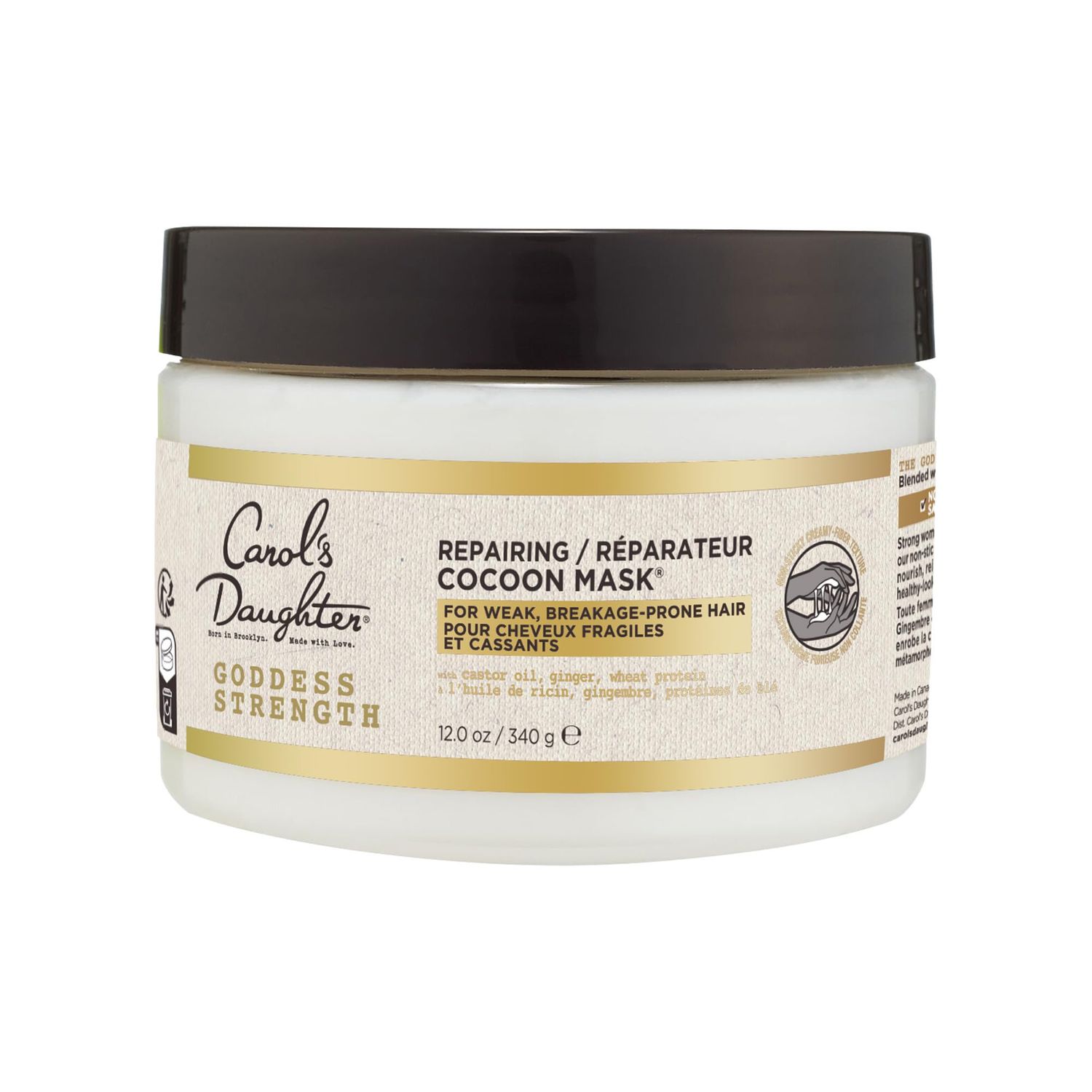 Carol&#39;s Daughter Goddess Strength Repairing Cocoon Hydrating Hair Mask for Wavy, Coily and Curly Hair, Hair Treatment With Castor Oil for Weak Hair, 12 Oz