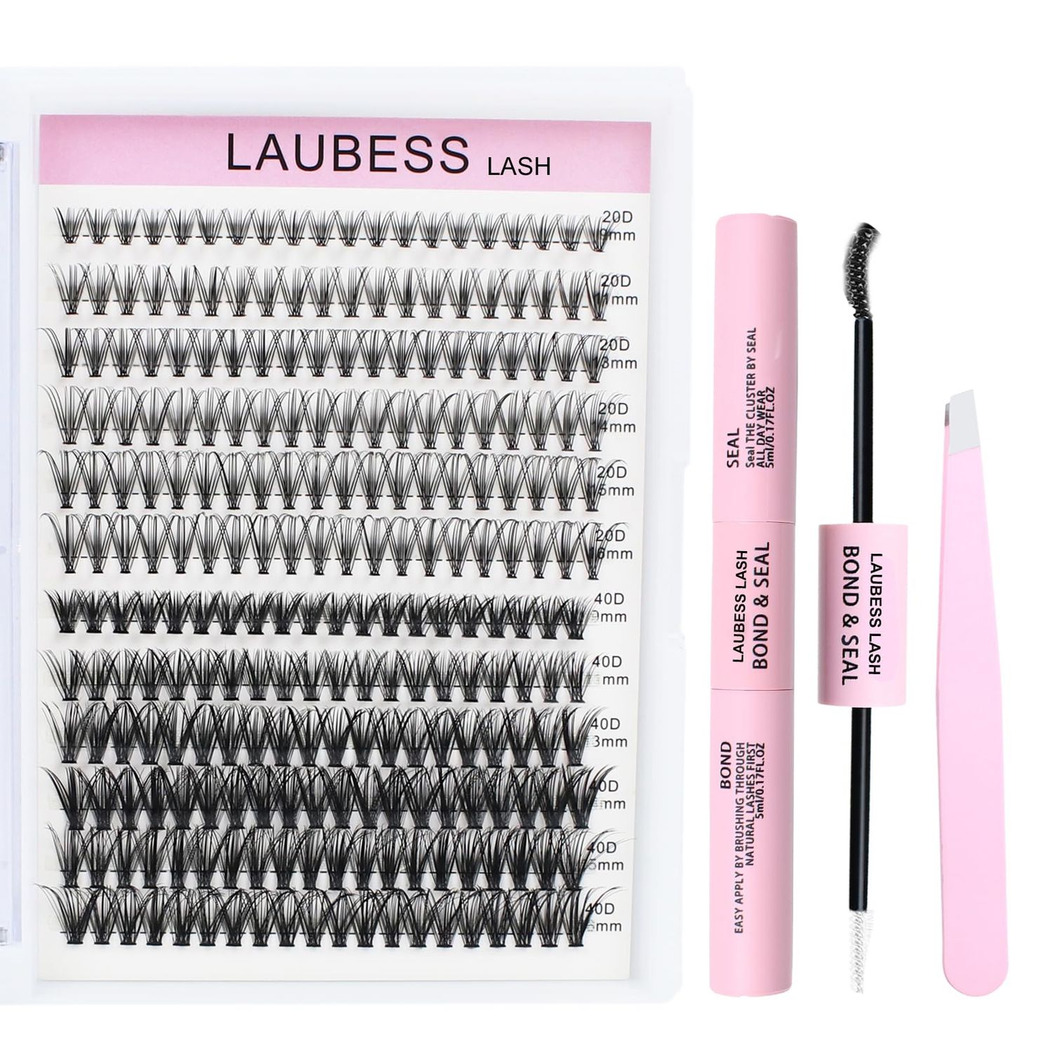 Lash Extension Kit 20D40D Lash Clusters Kit Lash Bond and Seal Waterproof Individual Lashes Kit DIY Lash Extension Kit Lash Tweezers Eyelash Extension Kit (Set 20D40D-0.07D-9-16Mix)