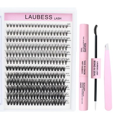 Lash Extension Kit 20D40D Lash Clusters Kit Lash Bond and Seal Waterproof Individual Lashes Kit DIY Lash Extension Kit Lash Tweezers Eyelash Extension Kit (Set 20D40D-0.07D-9-16Mix)