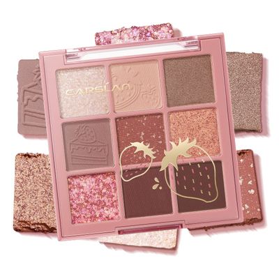 CARSLAN Eyeshadow Palette, 9 Color Longlasting Nude Eye Makeup Palettes in Matte, Shimmer, Glitter Eye Shadow, High Pigmented sombras para ojos for Daily Strawberry Makeup, 02 Pink Strawberry