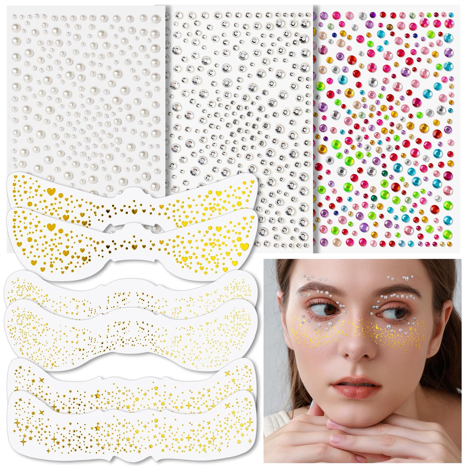 Gootaimi 9Pcs Glitter Freckles, Glitter Freckles Face Tattoo Face Gems, Glitter Freckles, Sparkle Freckles Gold Face Glitter Makeup Speckles,Sparkles Patches Face Jewels Rhinestons for Women