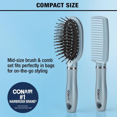 Conair Detangle &amp; Style hair brush set - wide tooth comb and travel hair brush - Detangling Brush and Comb Set - Color at random - 2 Count
