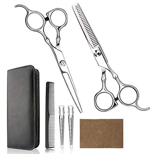 Hair Cutting Scissors Professional Home Haircutting BarberSalon Thinning Shears Kit with Comb and Case for MenWomen (Silver)