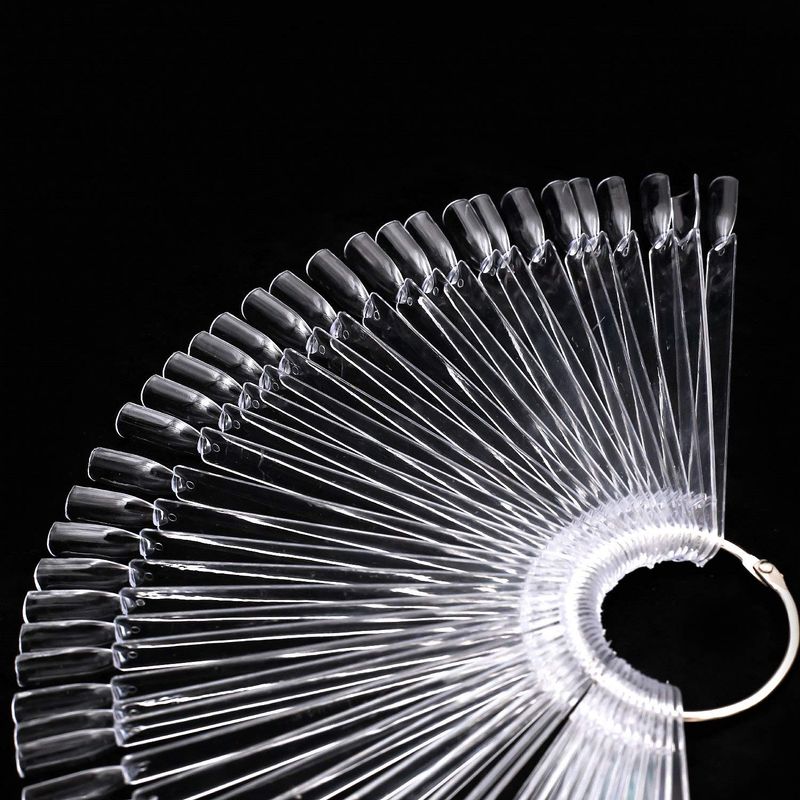 KINJOEK 150 Tips Clear Nail Swatches Sticks, Nail Art Supplies for Nail Art Polish Display and Home DIY, Transparent Nail Practice Tips Sample Sticks Color Display Board Accessories with Ring
