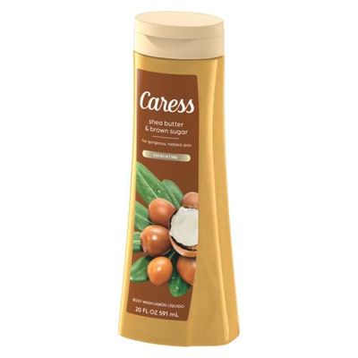 Caress Body Wash for Women, Shea Butter &amp; Brown Sugar, Hydrating and Exfoliating Shower Gel for Gorgeous Radiant Skin, 20 fl oz, 4 Pack