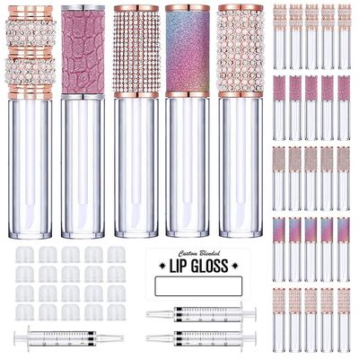 AMORIX 25 Pack Diamond Lip Gloss Tubes with Wand 5ml Empty Rhinestone Lip Gloss Containers Cute Lipgloss Bottles Crystal Lip Gloss Supplies Kit  2pcs Syringes  Labels for DIY Lip Gloss Base