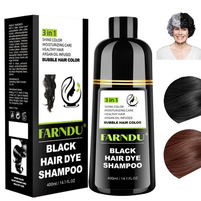Farndu Black Hair Dye Shampoo for Gray Hair, Hair Color Shampoo 3 In 1 for Women Men Grey Hair Coverage, Herbal Ingredients Champu Con Tinte Para Canas