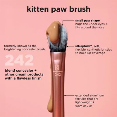 Real Techniques Brightening Concealer Makeup Brush, Viral Kitten Paw Brush Conceals Under Eyes, &amp; Imperfections, Cover Dark Circles, For Brightener &amp; Concealer, RT 242 Brush, Cruelty-Free, 1 Count