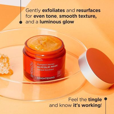 Andalou Naturals Pumpkin Honey Glycolic Mask, Brightening &amp; Exfoliating Face Mask with Glycolic Acid &amp; Vitamin C, Gently Removes Dirt and Brightens Skin, 1.7 fl oz