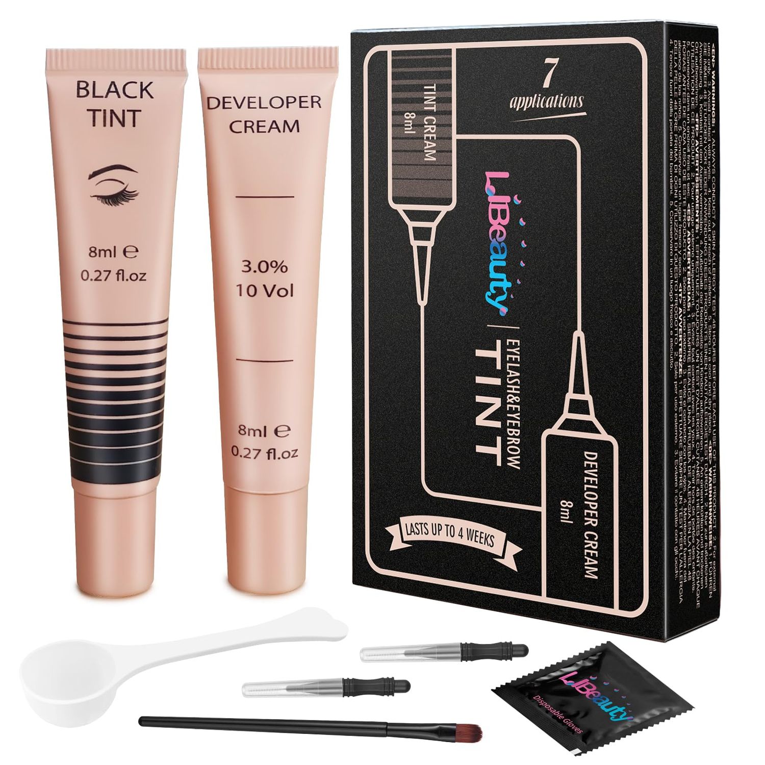 Libeauty Lash Color Kit, Instant Eyebrow Colour Kit Voluminous Natural Black Coloring Lasts for 4 Weeks Lash &amp; Brow Treatment (Black
