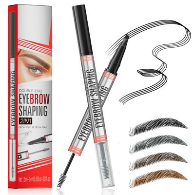 DEFSAP Eyebrow Pencil, Microblading Eyebrow Pen Magical 2-in-1 Dual-Ended Eye Brow Pencils for Women with 4-Fork-Tip &amp; Eyebrow Styling Brush Create Natural Hair-Like Brows and Hairs (Black)
