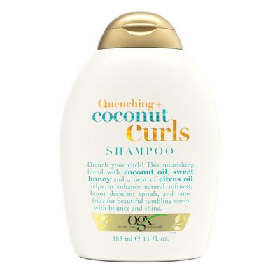 OGX Quenching  Coconut, Curl-Defining Shampoo, Hydrating &amp; Nourishing Curly Hair Shampoo with Coconut Oil, Citrus Oil &amp; Honey, Paraben, Sulfate-Free Surfactants, 13 floz