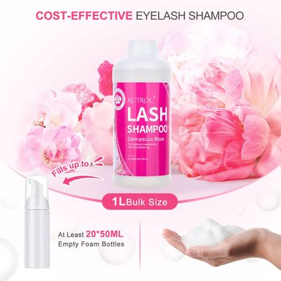ACTROL Eyelash Extension Cleanser Rose 1L Natural Lash Extension Shampoo Professional Eyelid Foaming Cleanser Paraben & Sulfate Free Non-lrritating with Salon and Home Care