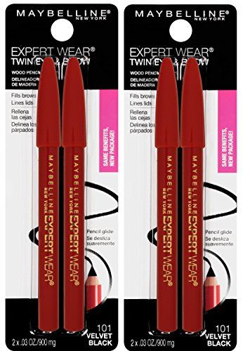 Maybelline New York Expert Wear Twin Brow &amp; Eye Pencils Makeup, Velvet Black, 2 Count Twin (total 4 pencils ), 2 Count (Pack of 2)