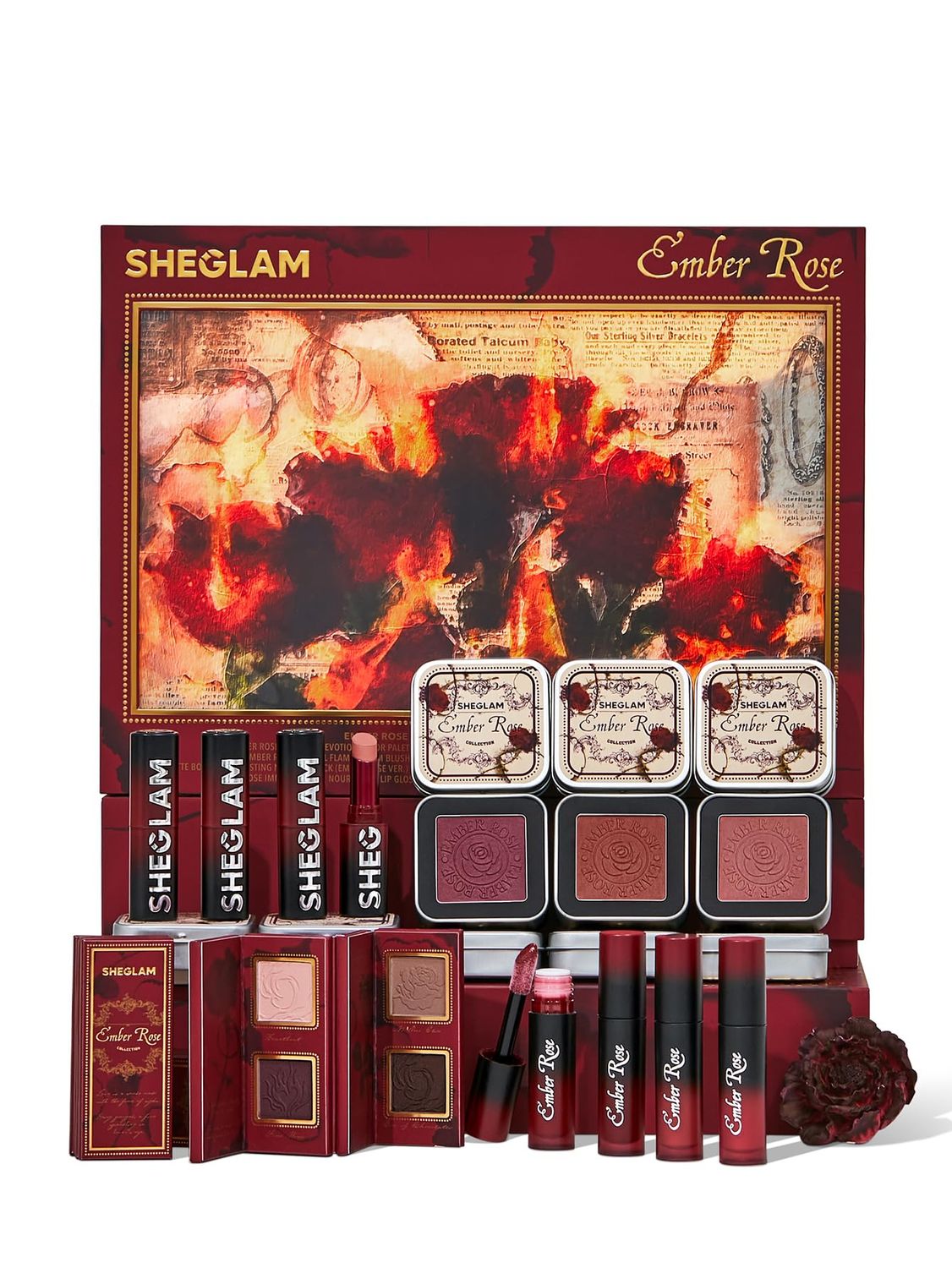 SHEGLAM Ember Rose Collection Valentines Gift Pink Lip Gloss Pink Blush Lipstick Eyeshadow Makeup Kit Red Makeup Collection